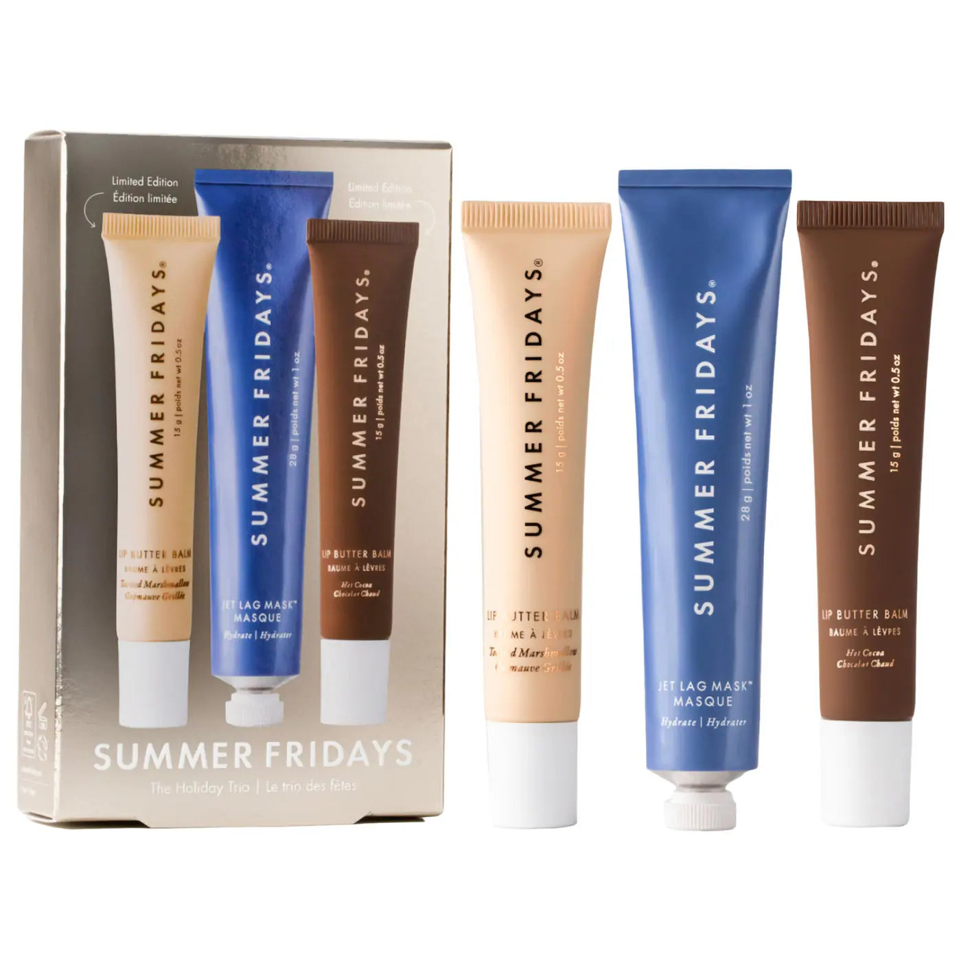SuSummer Fridays The Holiday Trio Set with Lip Butter Balm in Hot Cocoa & Toasted Marshmallow -BAJO PEDIDO-